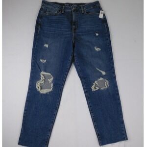 NEW Old Navy Womens Jeans Size 14 Medium Wash Distressed Straight Leg Denim